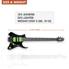 The Traveler Guitar® Vaibrant Deluxe is 12% shorter and 33% lighter than a standard electric guitar.
