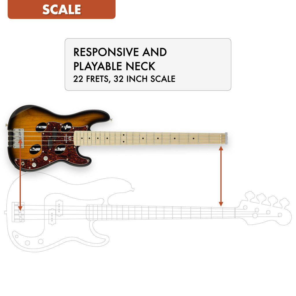 The Traveler Guitar® TB-4P Bass guitar features a 32" scale length neck.