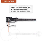 The Traveler Guitar® Ultra-Light Electric is full-scale, meaning it has the same playable area as a standard guitar. 24.75" scale length neck.