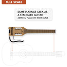 The Traveler Guitar® Ultra-Light Nylon is full-scale, meaning it has the same playable area as a standard guitar. 24.75" scale length neck.