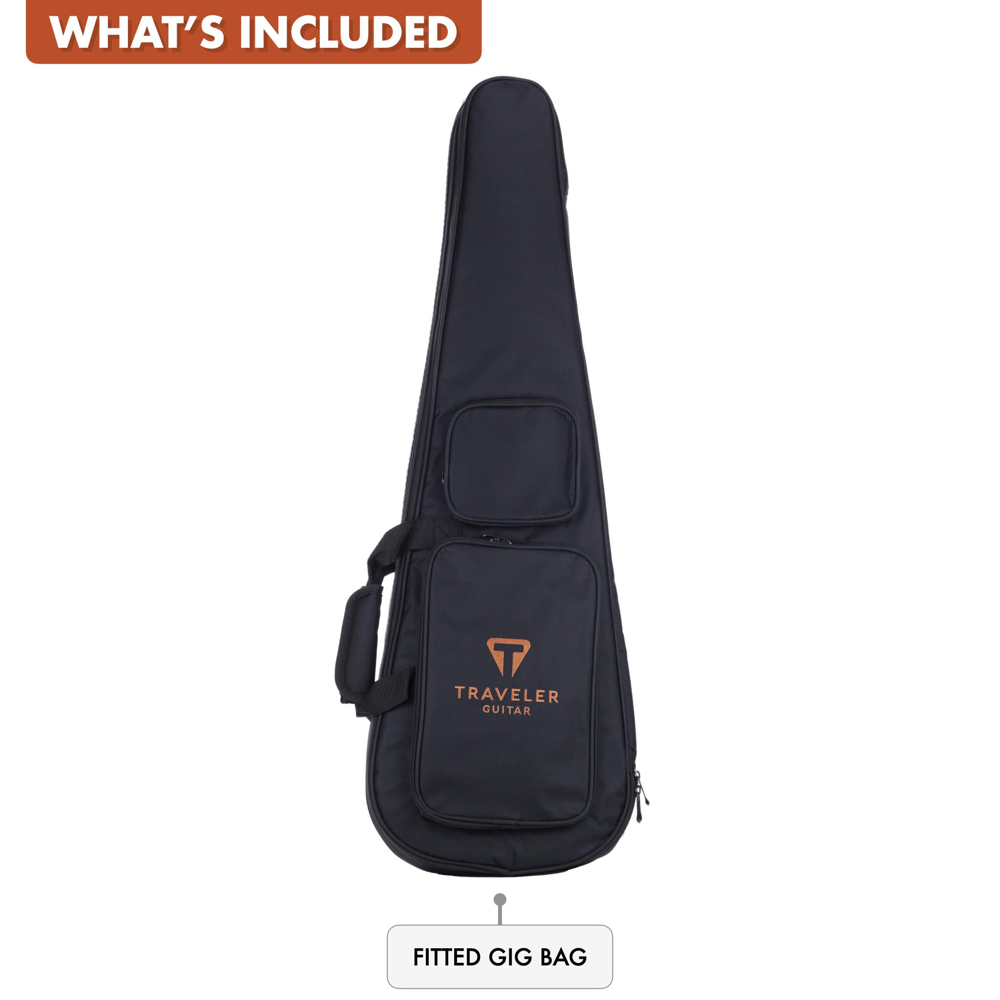 The Traveler Guitar® Vaibrant Deluxe guitar includes a custom fitted gig bag.