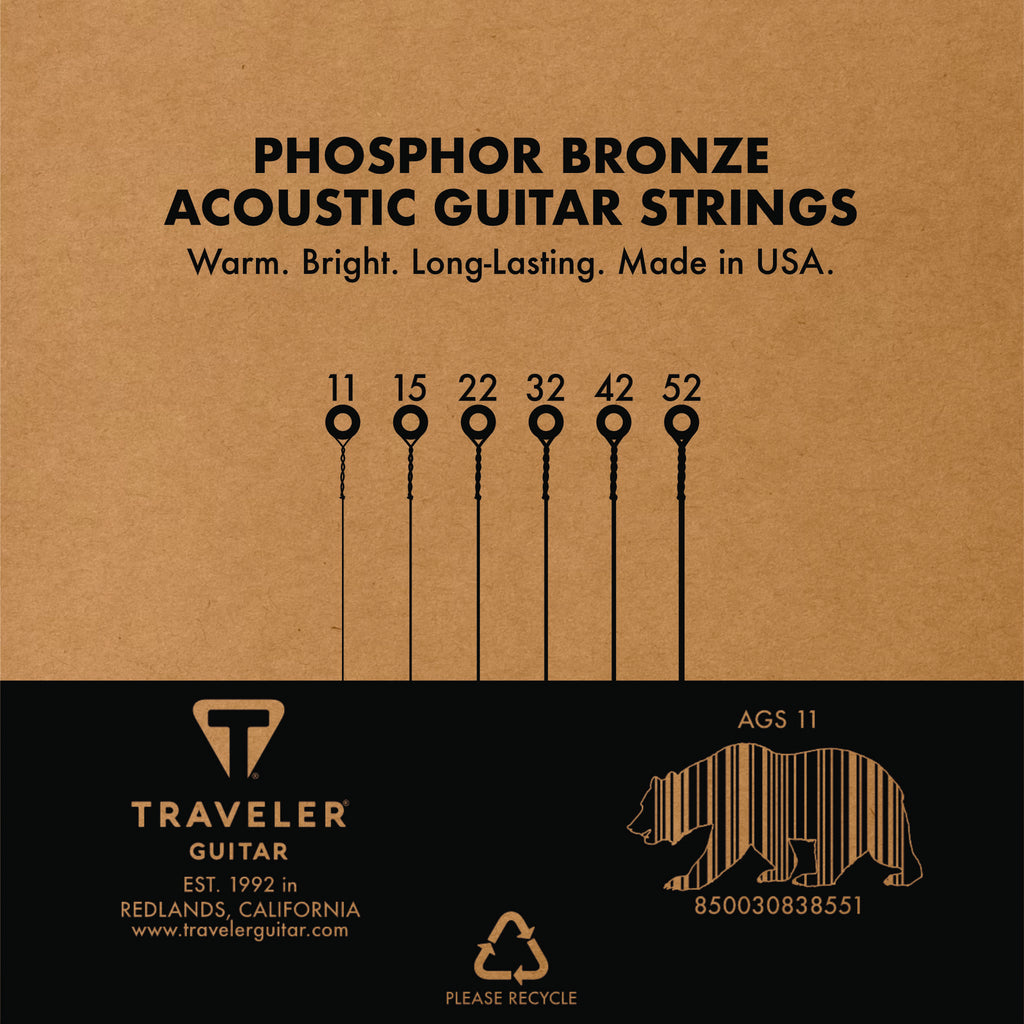 Phosphor Bronze Custom Light Acoustic Guitar Strings-Traveler Guitar®