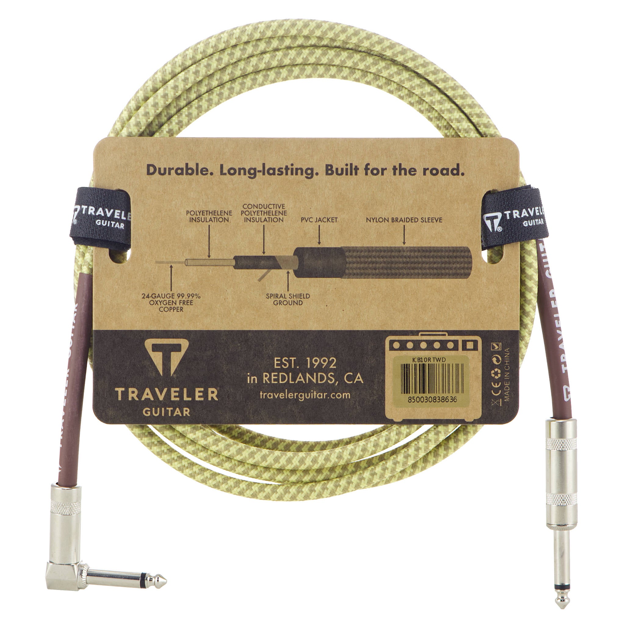 Traveler Guitar 10ft. Braided Instrument Cable-Black/Rust-Traveler Guitar®