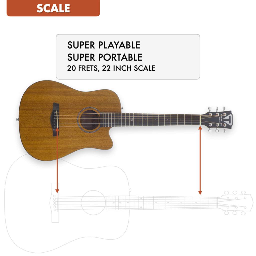 The Traveler Guitar® Redlands Mini Acoustic is super playable and super portable with a 22" scale length neck.