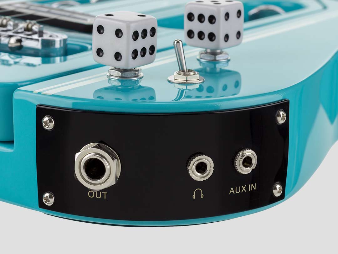 Speedster Series Deluxe Electric Guitars feature built-in electric headphone amps with 4 tone channels