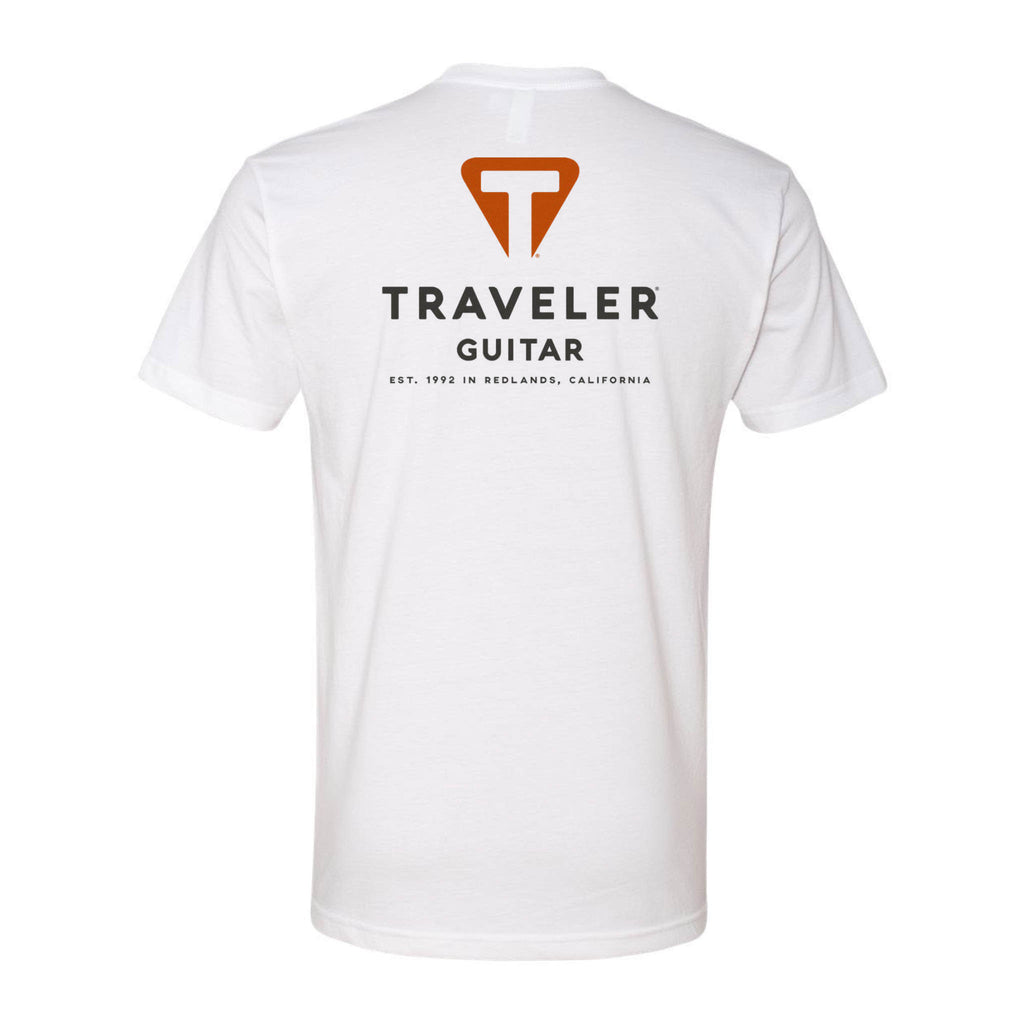 Traveler Guitar Origin Logo Tee (Back Logo, White)-Small-Traveler Guitar®