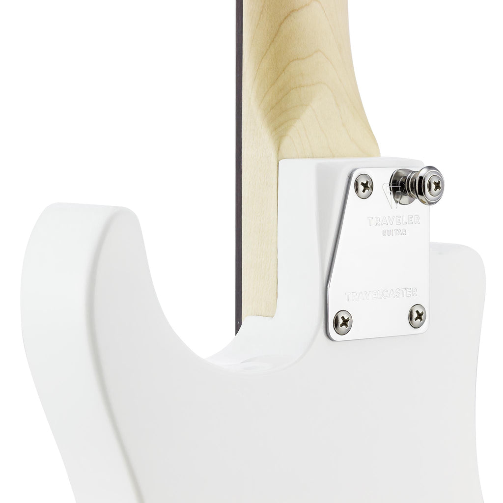 Travelcaster Deluxe Electric Guitar (White/ Tortoise) cutaway detail